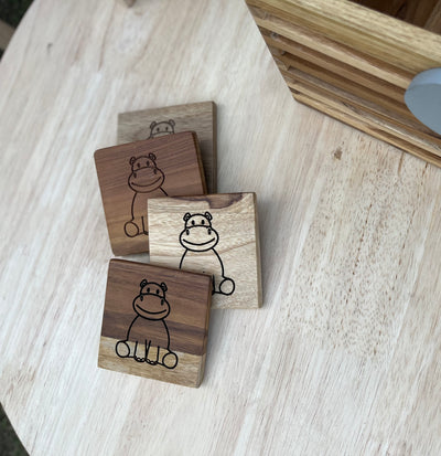 HIPPO WOODEN COASTERS